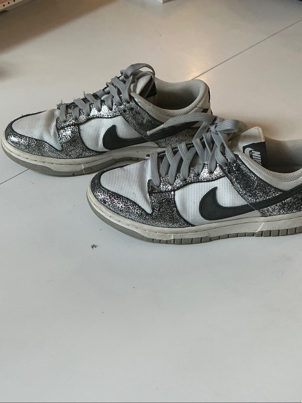 Nike Women’s Low-Top Sneakers - Gray and White with Silver Glitter